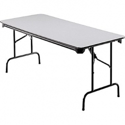 6 ft Folding Banquet Table, Wood w Steel Frame, Grey